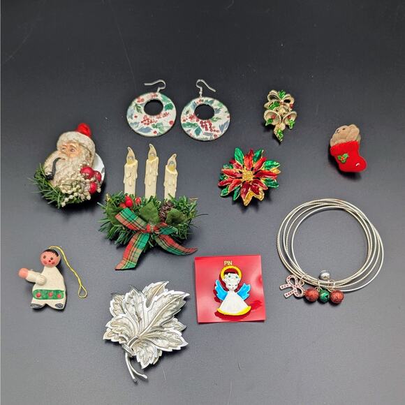Vintage Holiday Cheer Jewelry Lot – 10 Festive Pieces - Picture 1 of 14